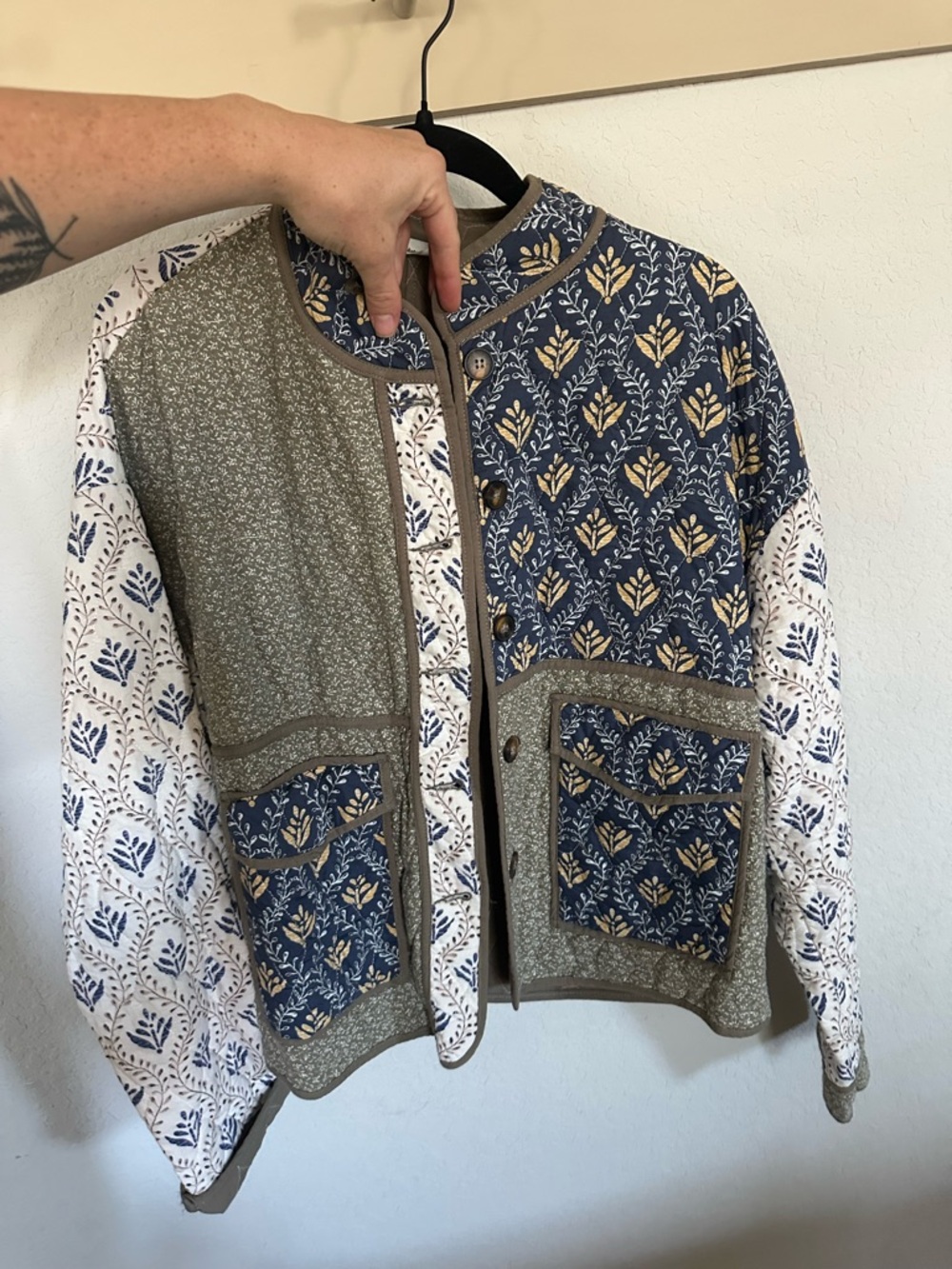 In Bloom Navy block print Quilted jacket